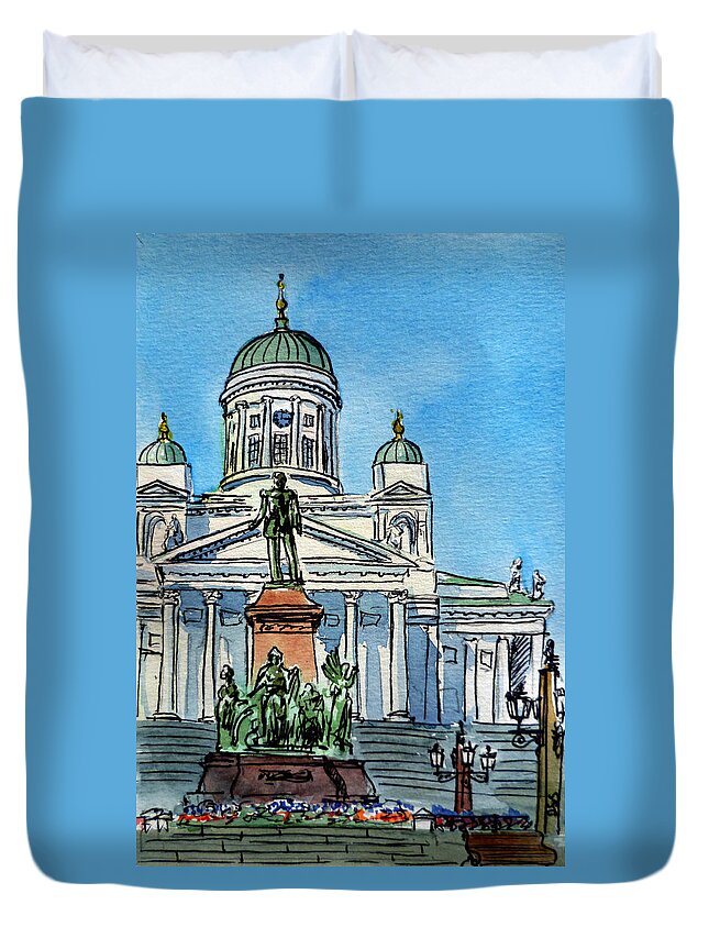 Finland Duvet Cover featuring the painting Helsinki Finland by Irina Sztukowski