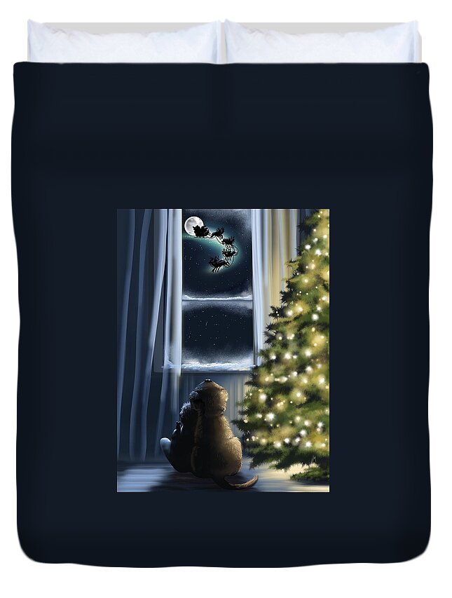 Christmas Duvet Cover featuring the painting Here we are... by Veronica Minozzi