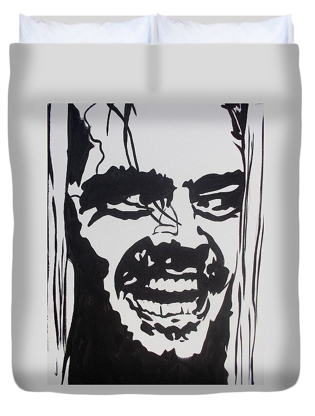 The Shining Duvet Cover featuring the painting Here's Johnny by Marisela Mungia