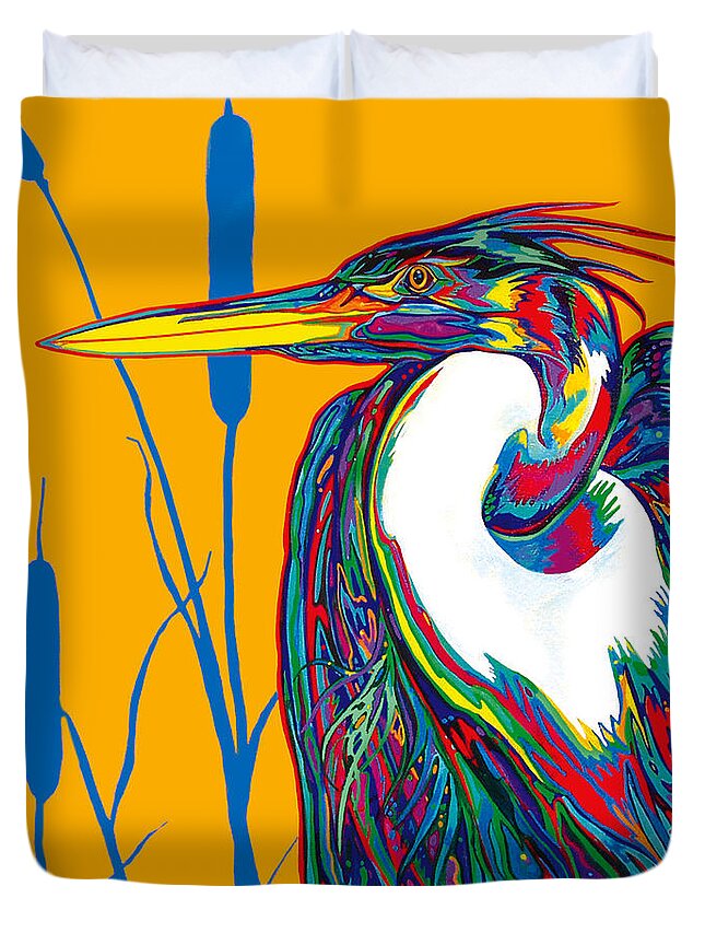 Wildlife Duvet Cover featuring the painting Heron by Derrick Higgins