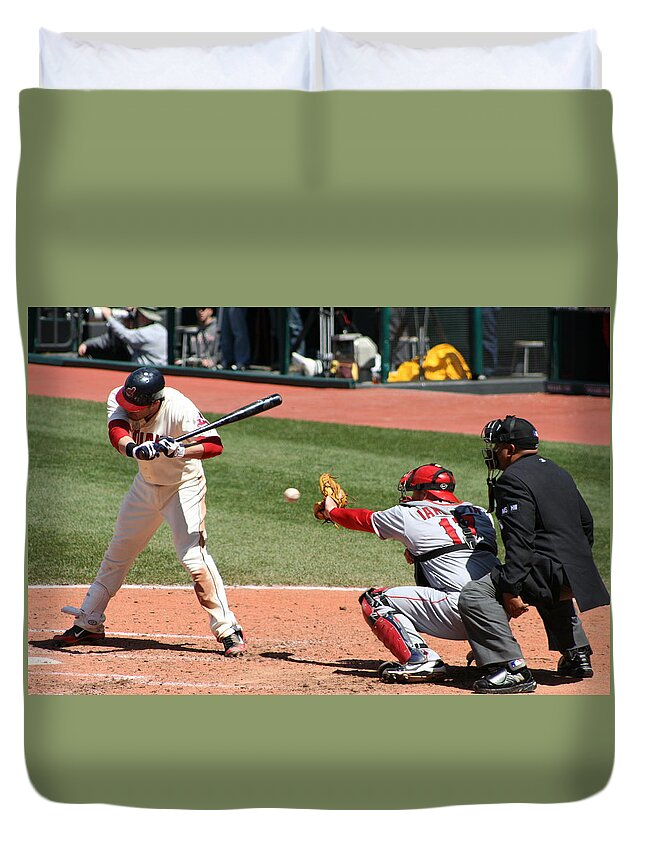 Baseball Duvet Cover featuring the photograph Cleveland Indians Baseball game by Valerie Collins