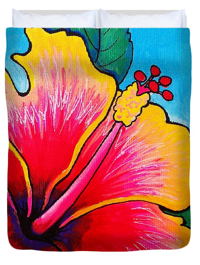Hibiscus Duvet Cover featuring the painting Hibiscus 01 by Adam Johnson