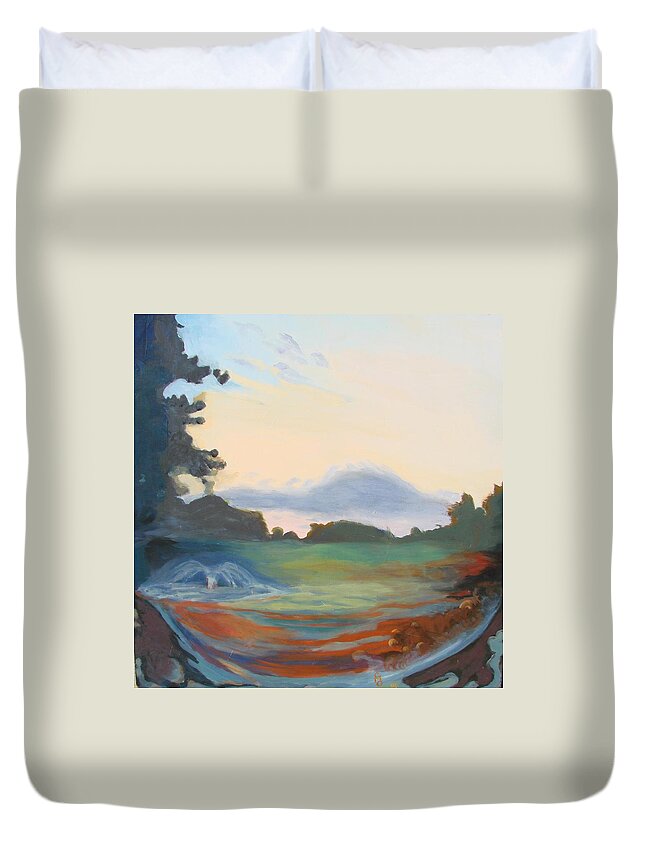 Landscape Duvet Cover featuring the painting Hidden Landscape by Carol Oufnac Mahan