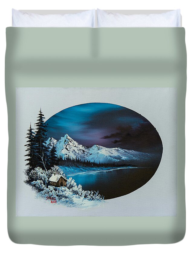 Landscape Duvet Cover featuring the painting Jack Frost Moon by Chris Steele