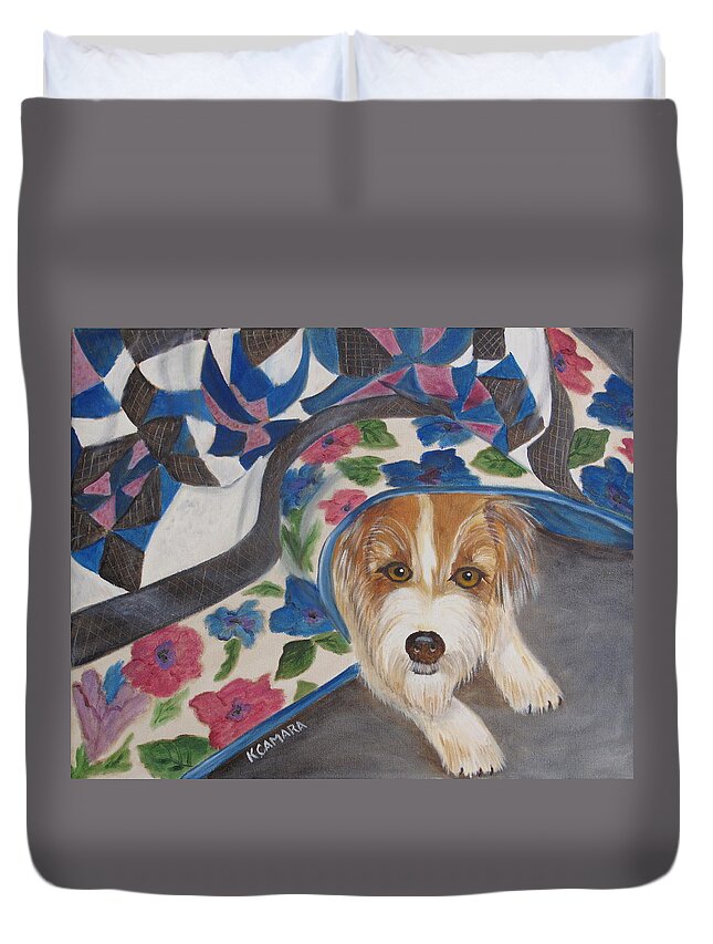 Pets Duvet Cover featuring the painting Hide N Seek by Kathie Camara