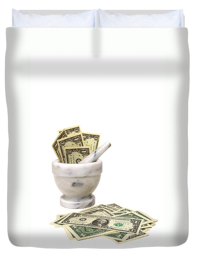 Dollar Duvet Cover featuring the photograph High Cost of Medicine by Olivier Le Queinec