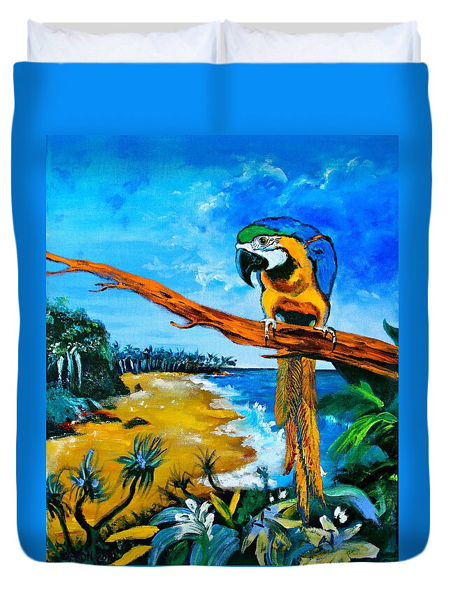 Tropical Bird Painting Duvet Cover featuring the painting High Esteem by Karon Melillo DeVega