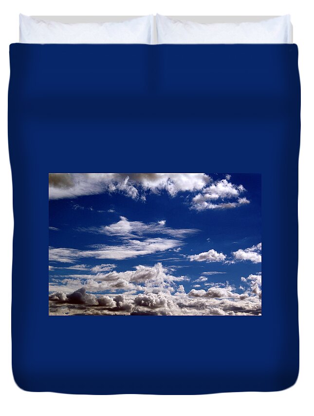 Clouds Duvet Cover featuring the photograph High in the Sky #1 Enhanced by Ben Upham III