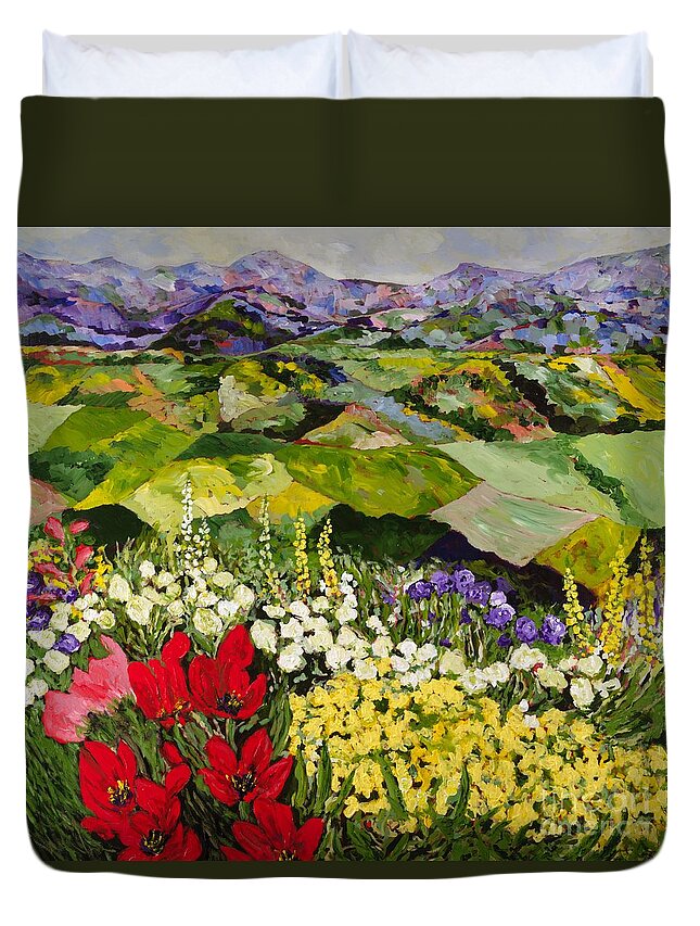 Landscape Duvet Cover featuring the painting High Mountain Patch by Allan P Friedlander