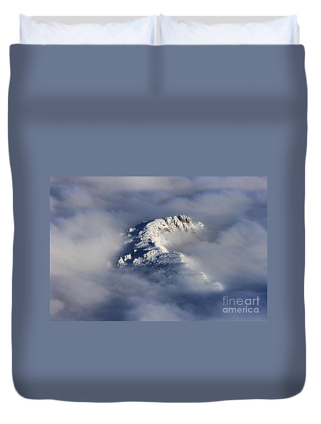 Rocky Mountains Duvet Cover featuring the photograph High Mountain Snow Caps Peaking Through the Clouds by James BO Insogna