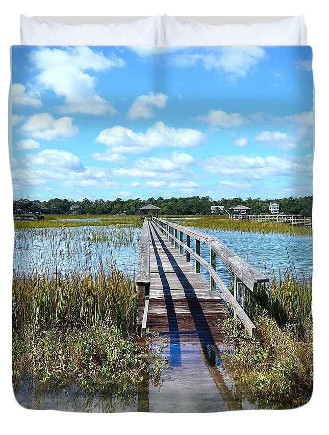 Scenic Duvet Cover featuring the photograph High Tide At Pawleys Island by Kathy Baccari