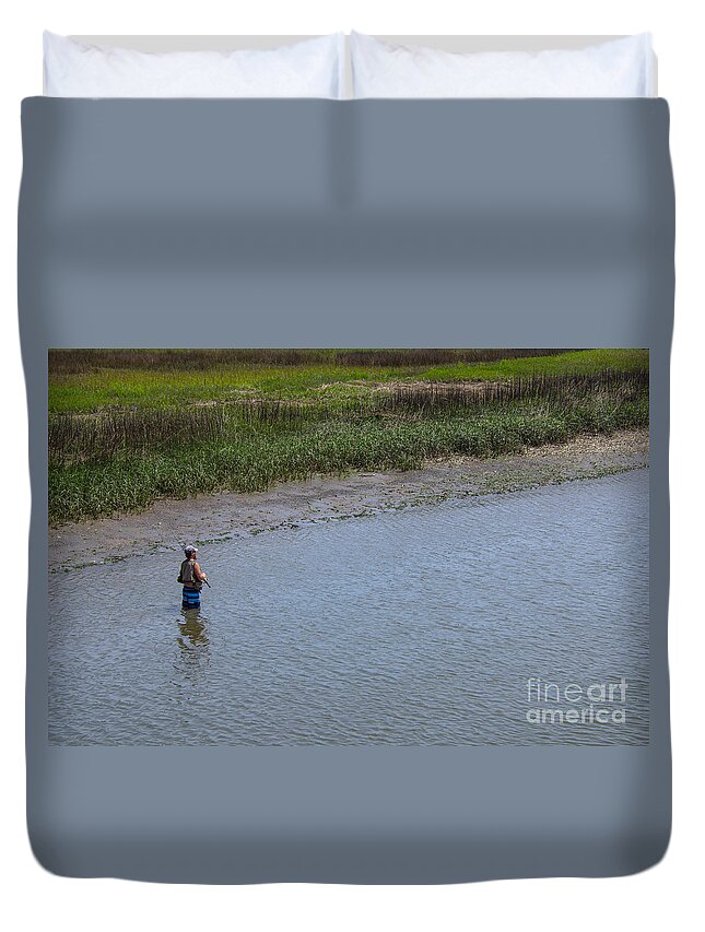 Fishing Duvet Cover featuring the photograph High Tide Fishing by Dale Powell