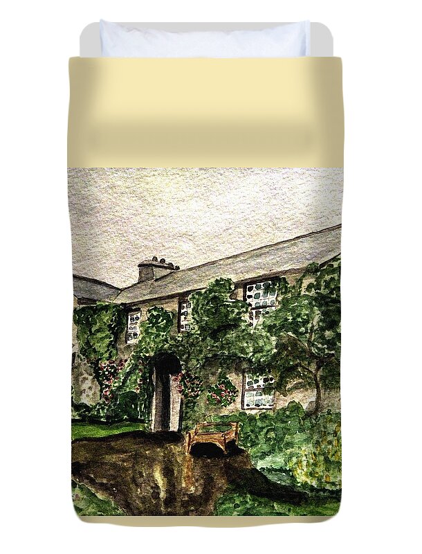 English Cottages Duvet Cover featuring the painting Hill Top Farm Home of Beatrix Potter by Angela Davies