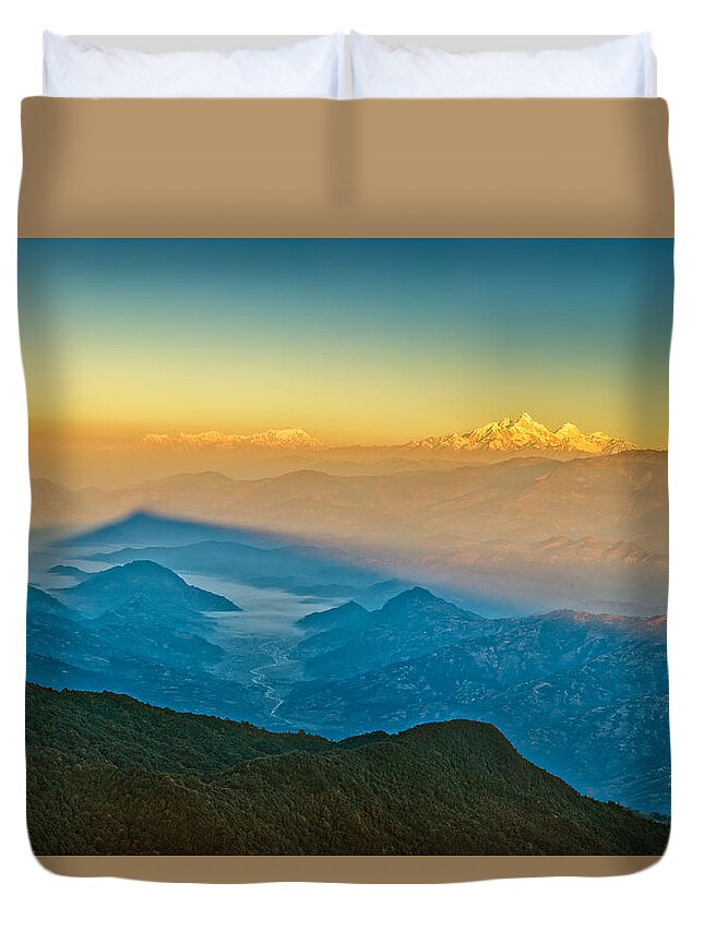 Fog Duvet Cover featuring the photograph Himalayan Mountains View from Mt. Shivapuri by U Schade