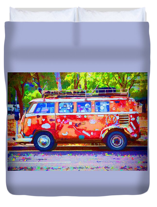 Van Duvet Cover featuring the photograph Hippie Van by Jaki Miller