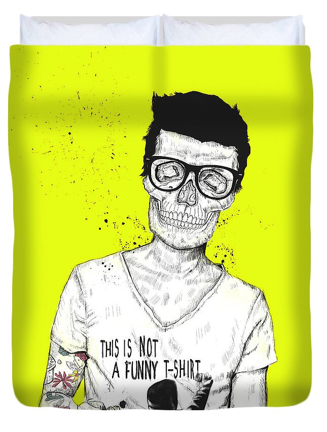 Skull Duvet Cover featuring the drawing Hipsters Not Dead by Balazs Solti
