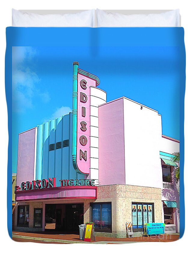 Historic Edison Movie Theater In Downtown Ft. Myers. Florida. Deco Style. Duvet Cover featuring the photograph DECO Historic Edison Theater. Ft. Myers. Florida. by Robert Birkenes