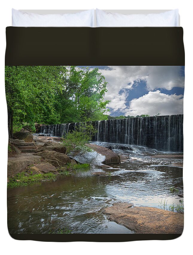 Wright Duvet Cover featuring the photograph Historic Yates Mill Dam - Raleigh N C by Paulette B Wright