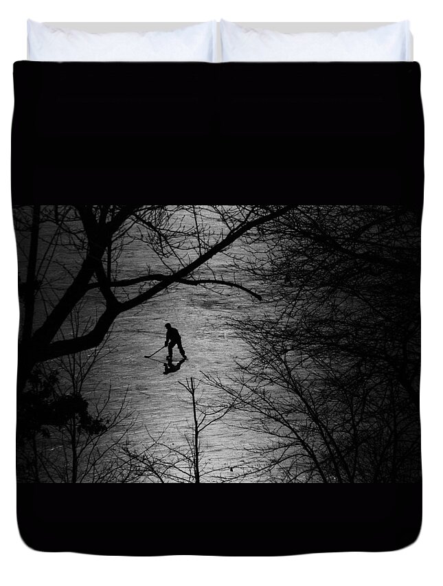 Hockey Duvet Cover featuring the photograph Hockey Silhouette by Andrew Fare