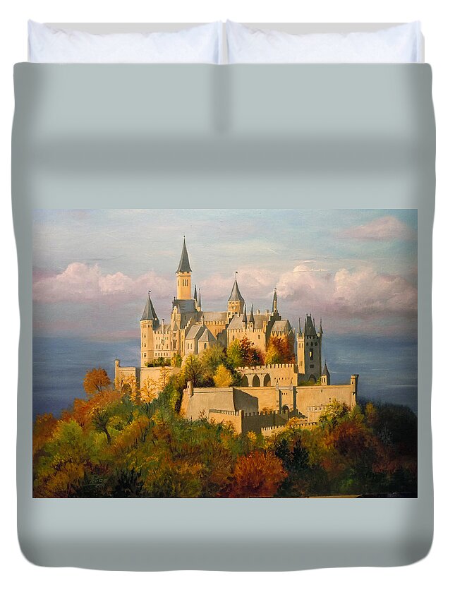 Castle Duvet Cover featuring the painting Hohenzollern by Petra Stephens