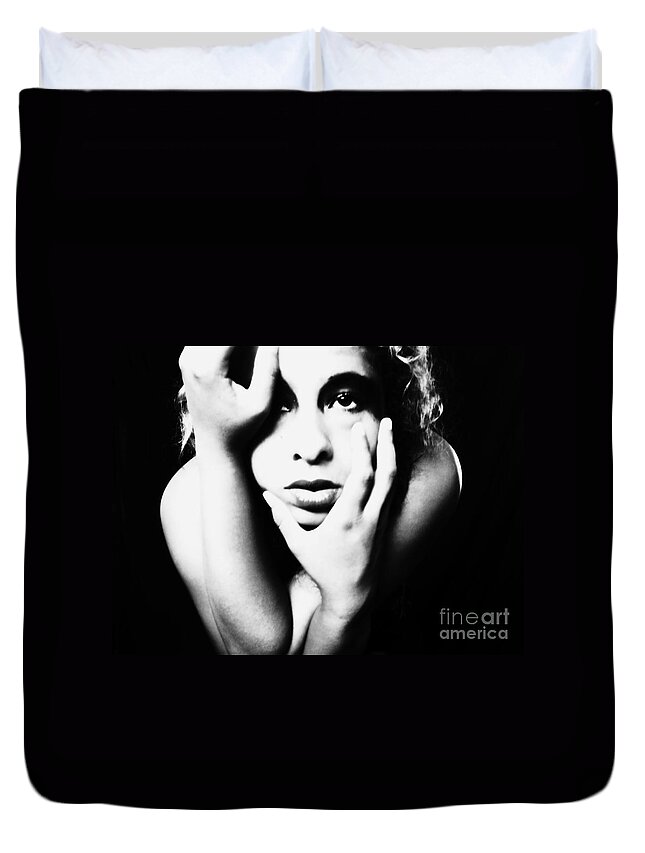  Duvet Cover featuring the photograph Hold The Grim by Jessica S