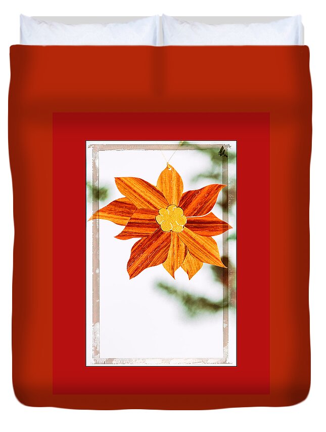 Christmas Duvet Cover featuring the photograph Holiday Pointsettia Art Ornament in Red by Jo Ann Tomaselli