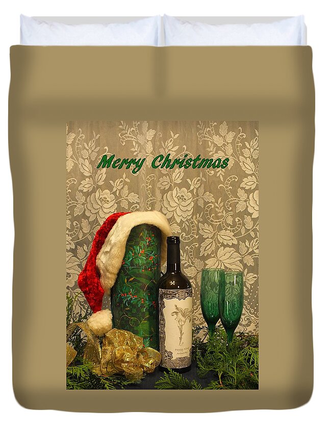 Duvet Cover featuring the photograph Holiday Toast - Merry Christmas by Peggy King
