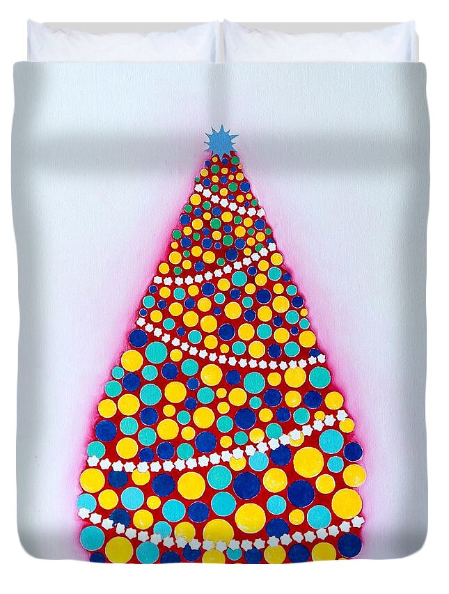 Christmas Tree Duvet Cover featuring the painting Holiday Tree #3 by Thomas Gronowski