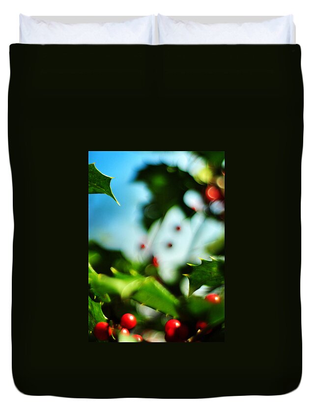 Holiday Duvet Cover featuring the photograph Holly Daze by Rebecca Sherman