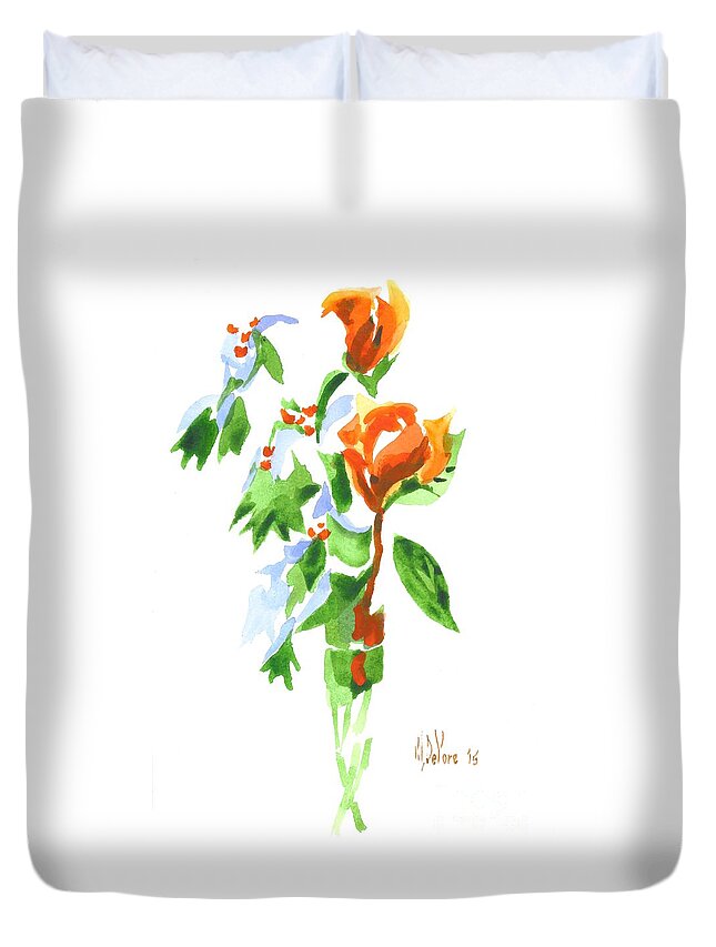 Holly With Red Roses In A Vase Duvet Cover featuring the painting Holly with Red Roses in a Vase by Kip DeVore