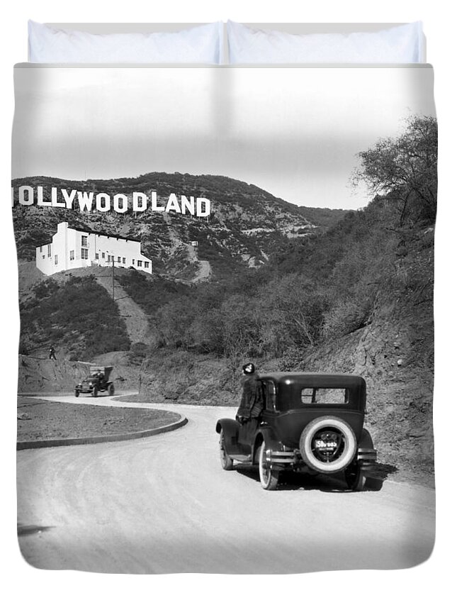 #faatoppicks Duvet Cover featuring the photograph Hollywoodland by Underwood Archives