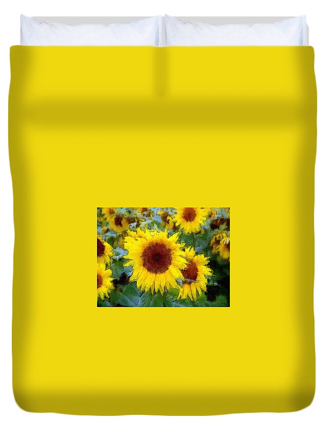 Sunflower Duvet Cover featuring the painting Homage to Vincent by Sandy MacGowan