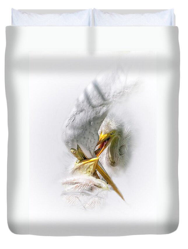 Great White Heron Duvet Cover featuring the photograph Home Delivery by Ghostwinds Photography