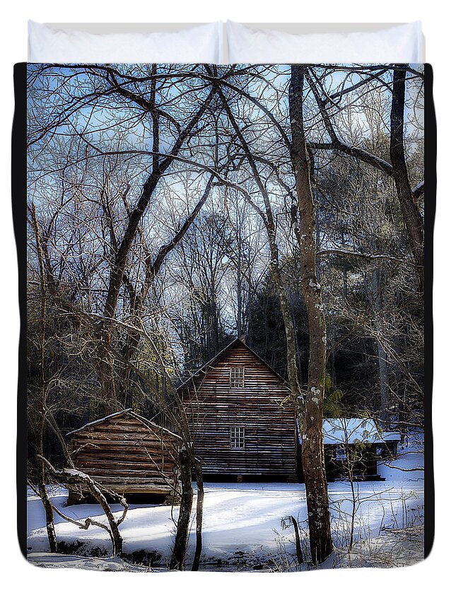 Cades Cove Cabin Duvet Cover featuring the photograph Homestead In The Cove by Michael Eingle