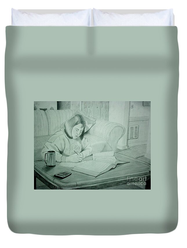 Portrait Duvet Cover featuring the drawing Homework by Stacy C Bottoms