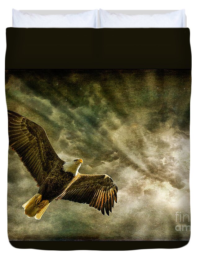 Eagle Duvet Cover featuring the photograph Honor Bound In Blue by Lois Bryan