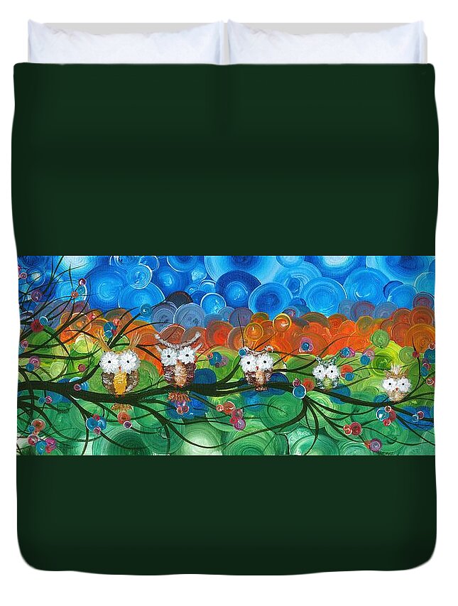 Owls Duvet Cover featuring the painting Hoolandia Family Tree 03 by MiMi Stirn