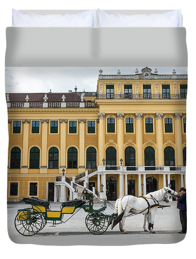 Horse Duvet Cover featuring the photograph Horse & Carriage, Palais De Schonbrunn by Peter Adams