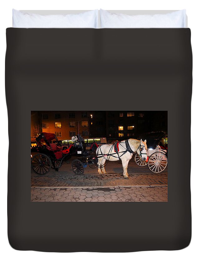 New York City Duvet Cover featuring the photograph Horse and Carriage On The Circle by Terry Wallace