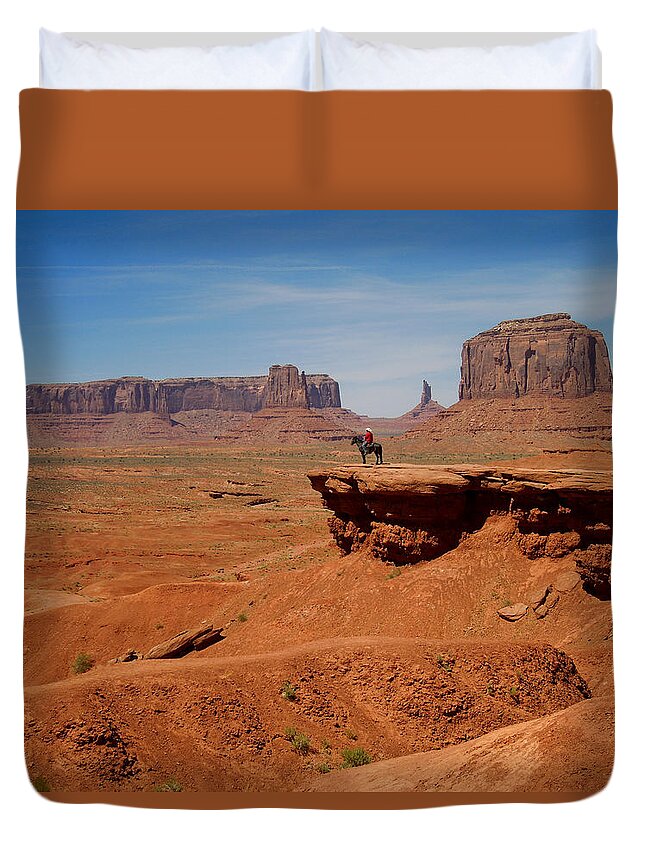 Horse Duvet Cover featuring the photograph Horse and Rider in Monument Valley by Alan Socolik