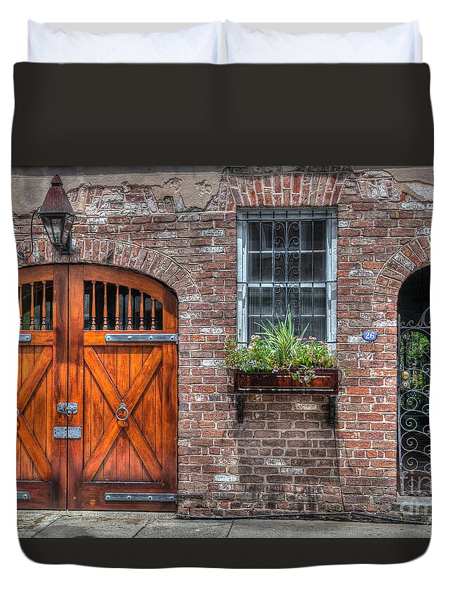 Carriage Duvet Cover featuring the photograph Horse Carriage Doors by Dale Powell