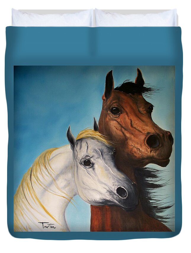 Horse Duvet Cover featuring the painting Horse Lovers by Patrick Trotter