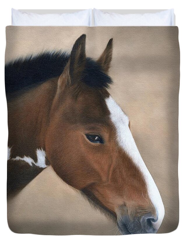 Horse Duvet Cover featuring the painting Horse Portrait Painting by Rachel Stribbling