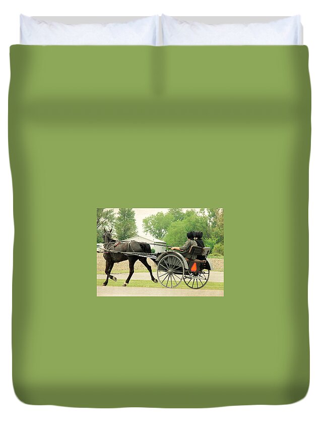 Amish Duvet Cover featuring the photograph Horse Powered Transportation by Cassie Peters