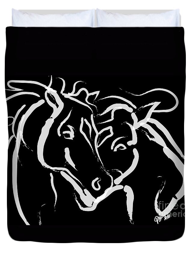Horses Together Duvet Cover featuring the painting Horse- Together 5 by Go Van Kampen