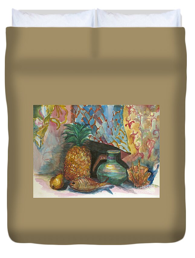 Still Life Duvet Cover featuring the painting Hospitality by Carol Oufnac Mahan