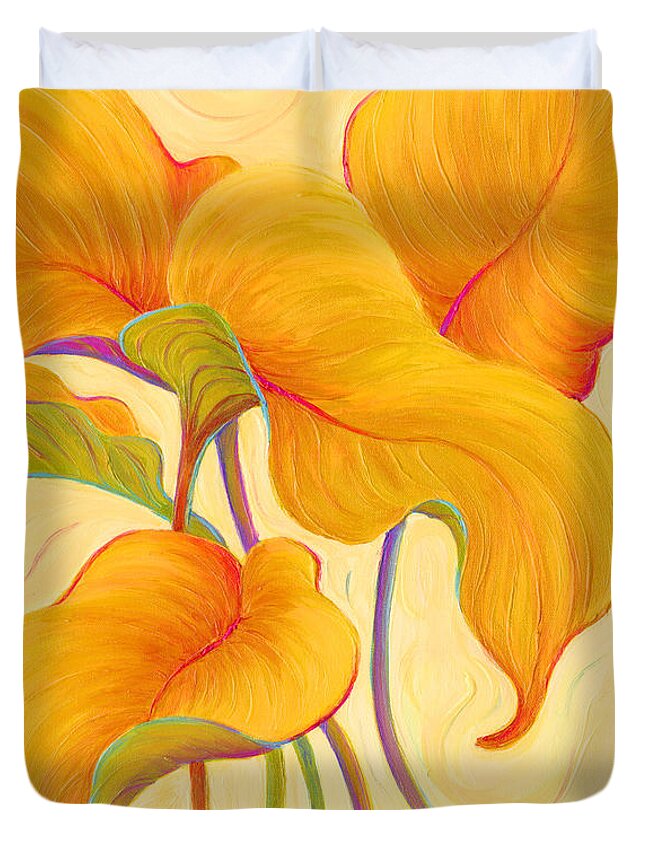 Yellow Duvet Cover featuring the painting Hosta Hoofers by Sandi Whetzel