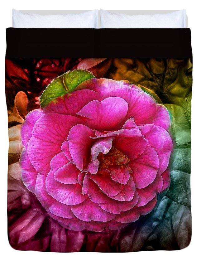 Rose Duvet Cover featuring the photograph Hot and Silky Pink Rose by Lilia D