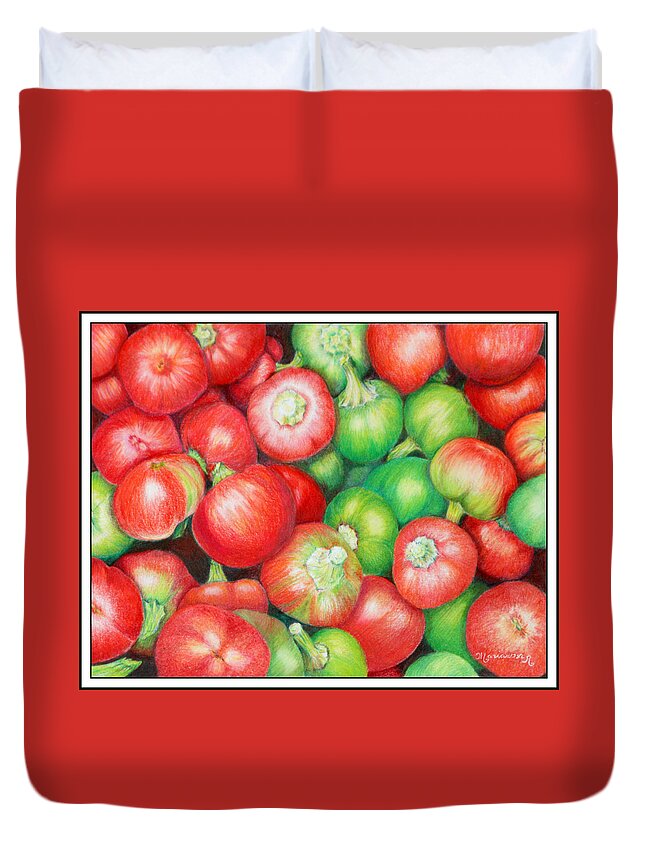 Hot Duvet Cover featuring the painting Hot Cherry Peppers by Mariarosa Rockefeller