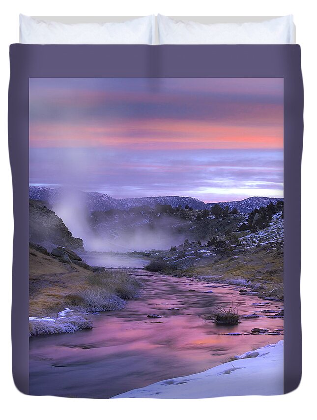 Feb0514 Duvet Cover featuring the photograph Hot Creek At Sunset Mammoth Lakes by Tim Fitzharris